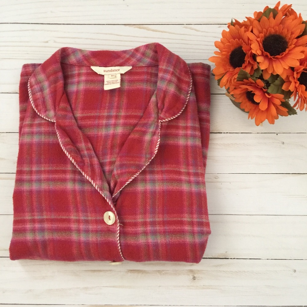 Sundance Women’s Red Plaid Flannel Pajama Top